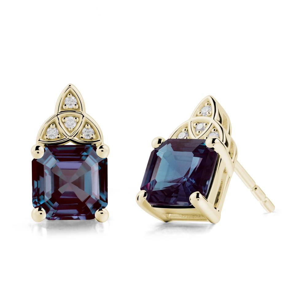 Celtic Knot Asscher Cut Alexandrite Earrings - LUO Jewelry #metal_14k yellow gold