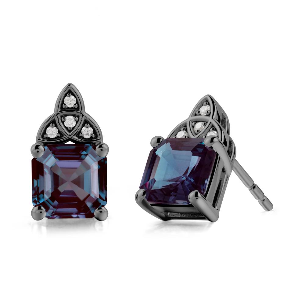 Celtic Knot Asscher Cut Alexandrite Earrings - LUO Jewelry #metal_black finish sterling silver