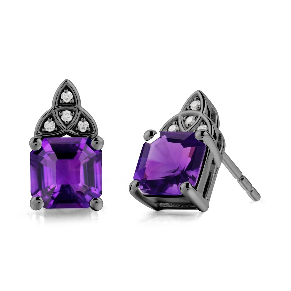 Asscher Cut Amethyst Celtic Knot Earrings - LUO Jewelry #metal_black finish sterling silver