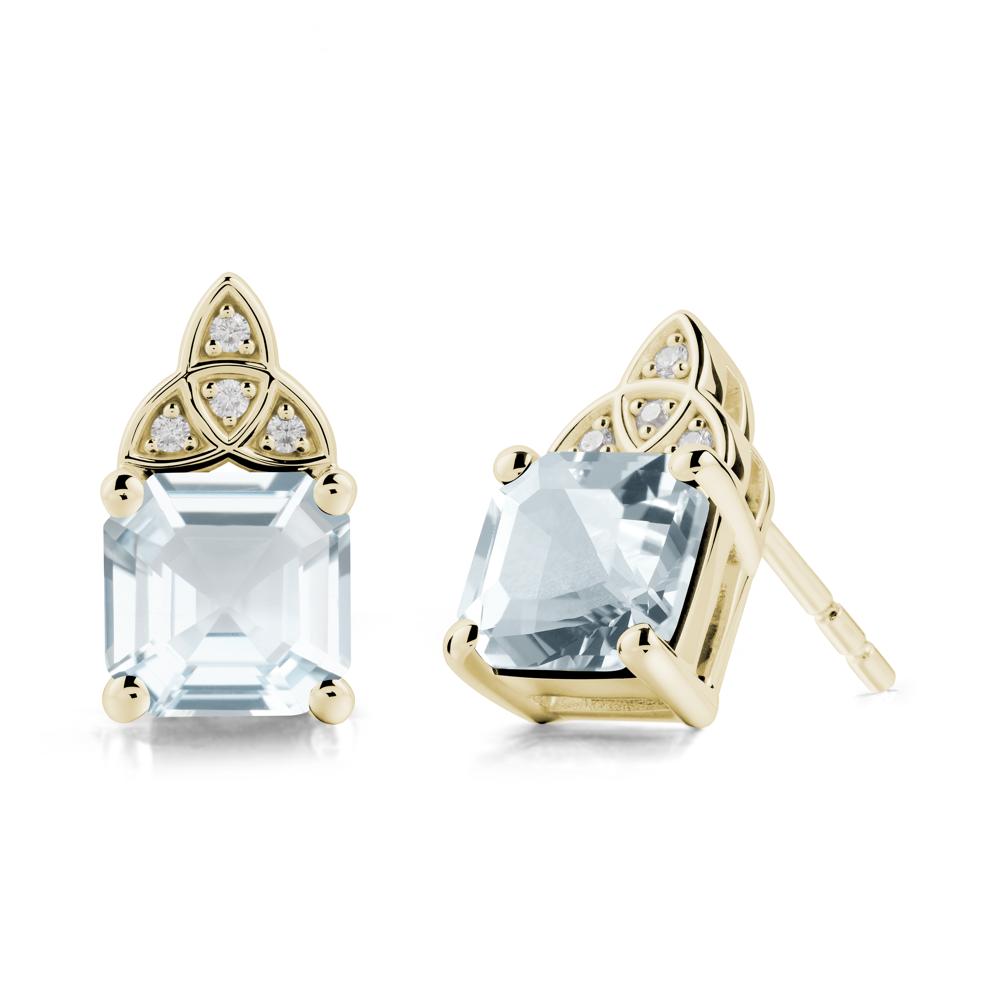 Celtic Knot Asscher Cut Aquamarine Earrings - LUO Jewelry #metal_14k yellow gold