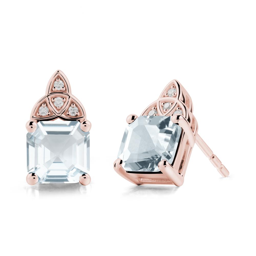 Celtic Knot Asscher Cut Aquamarine Earrings - LUO Jewelry #metal_18k rose gold