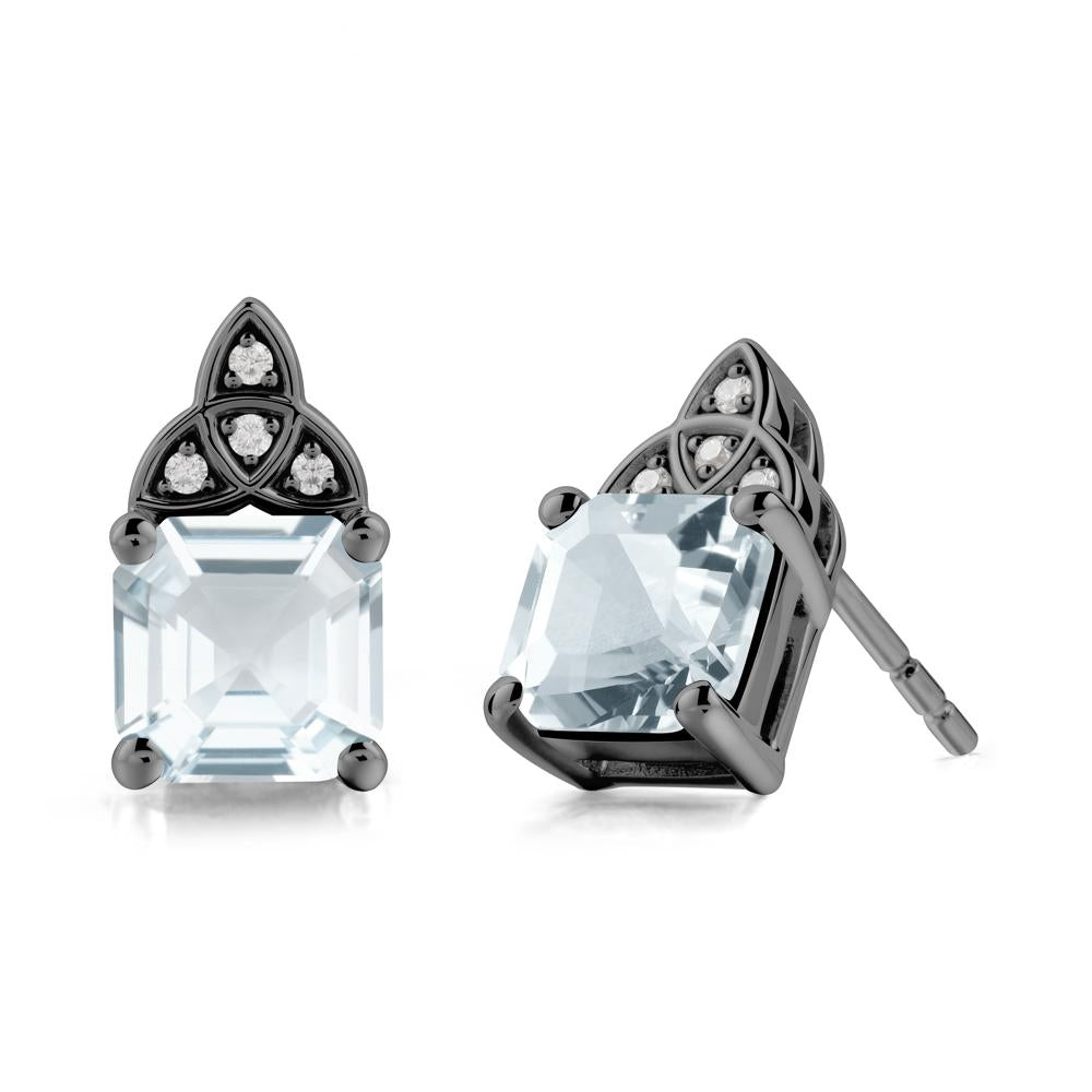 Celtic Knot Asscher Cut Aquamarine Earrings - LUO Jewelry #metal_black finish sterling silver