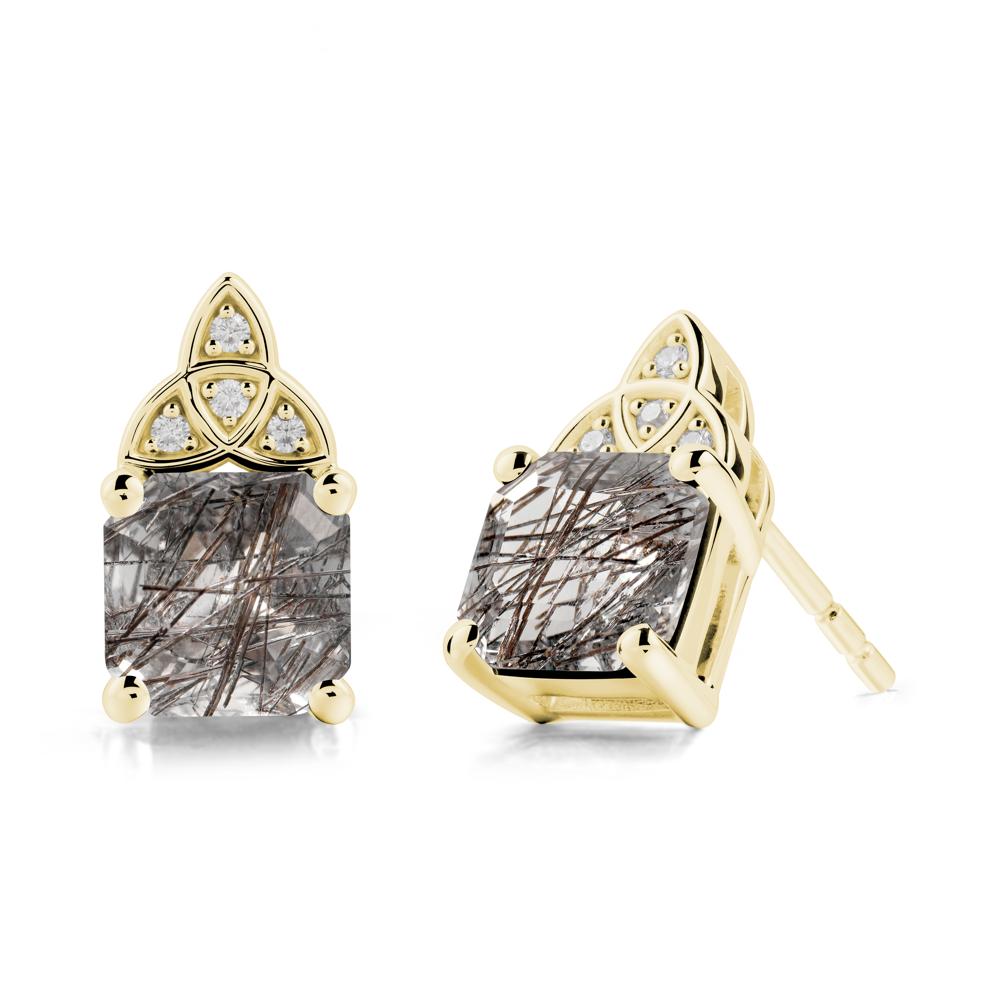 Asscher Cut Black Rutilated Quartz Celtic Knot Earrings - LUO Jewelry #metal_18k yellow gold