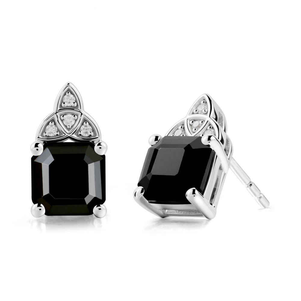 Celtic Knot Asscher Cut Black Spinel Earrings - LUO Jewelry #metal_14k white gold