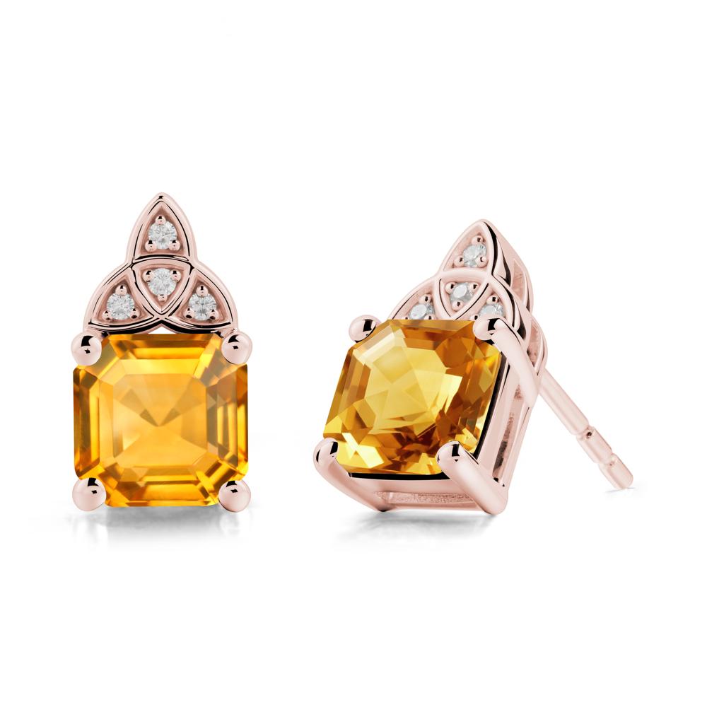 Asscher Cut Citrine Celtic Knot Earrings - LUO Jewelry #metal_18k rose gold