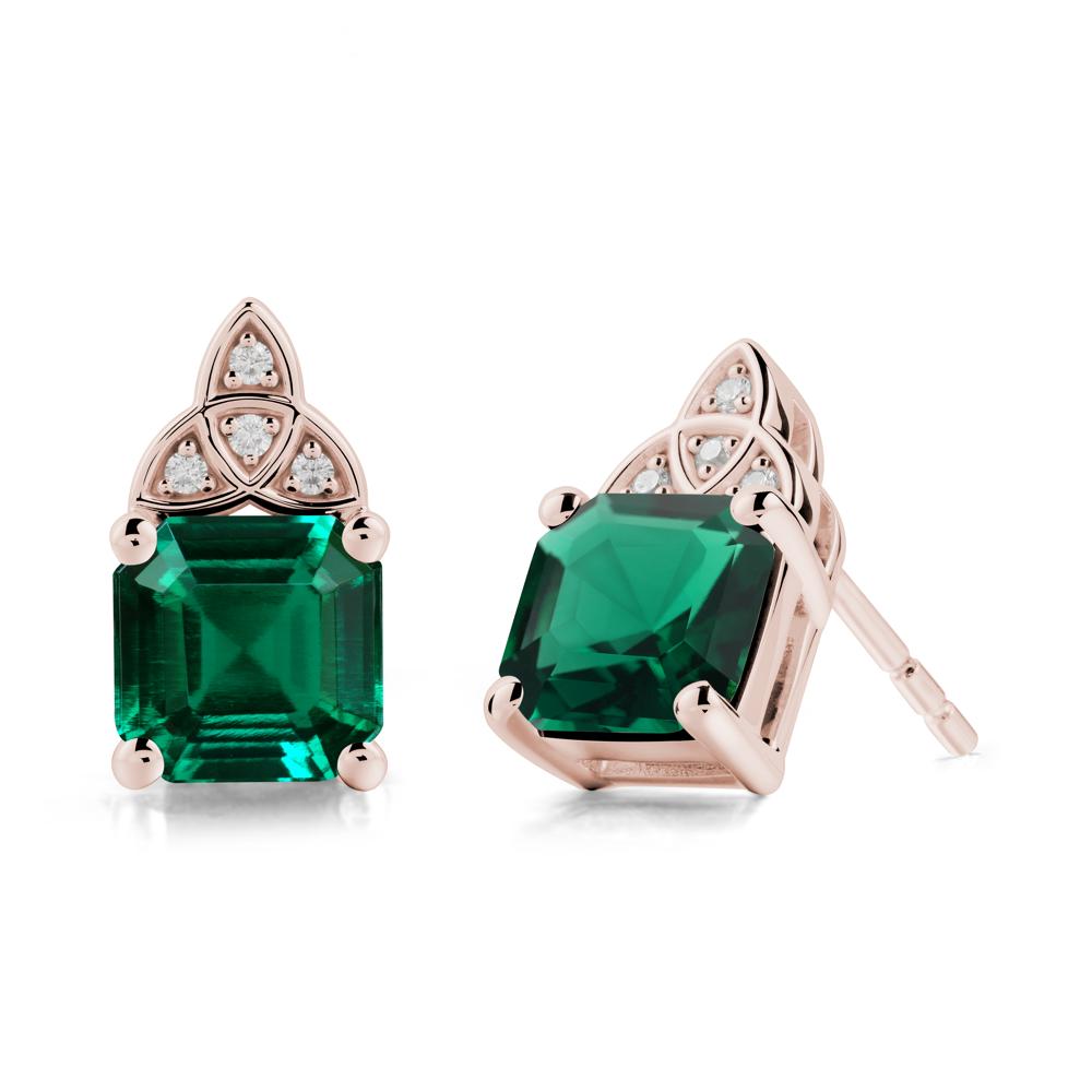 Celtic Knot Asscher Cut Emerald Earrings - LUO Jewelry #metal_14k rose gold