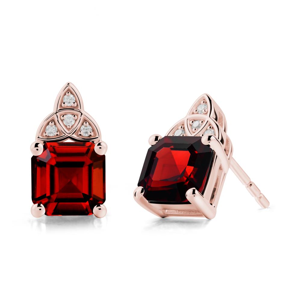 Asscher Cut Garnet Celtic Knot Earrings - LUO Jewelry #metal_18k rose gold