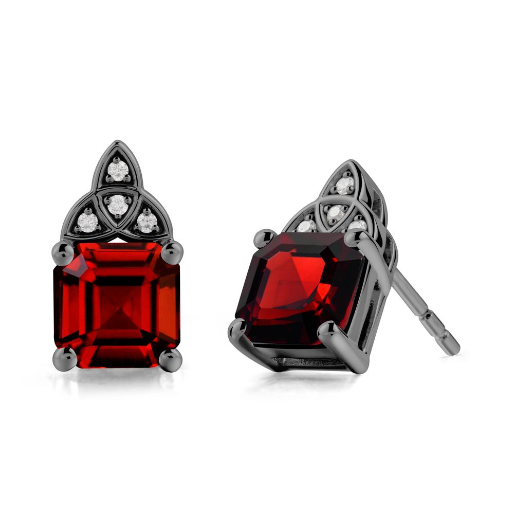 Asscher Cut Garnet Celtic Knot Earrings - LUO Jewelry #metal_black finish sterling silver