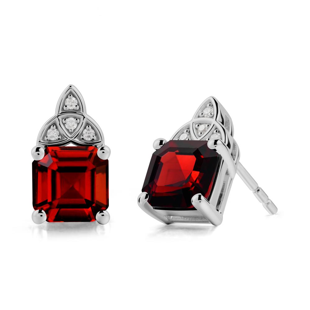 Asscher Cut Garnet Celtic Knot Earrings - LUO Jewelry #metal_platinum