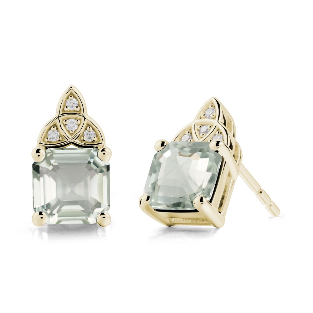 Celtic Knot Asscher Cut Green Amethyst Earrings - LUO Jewelry #metal_14k yellow gold