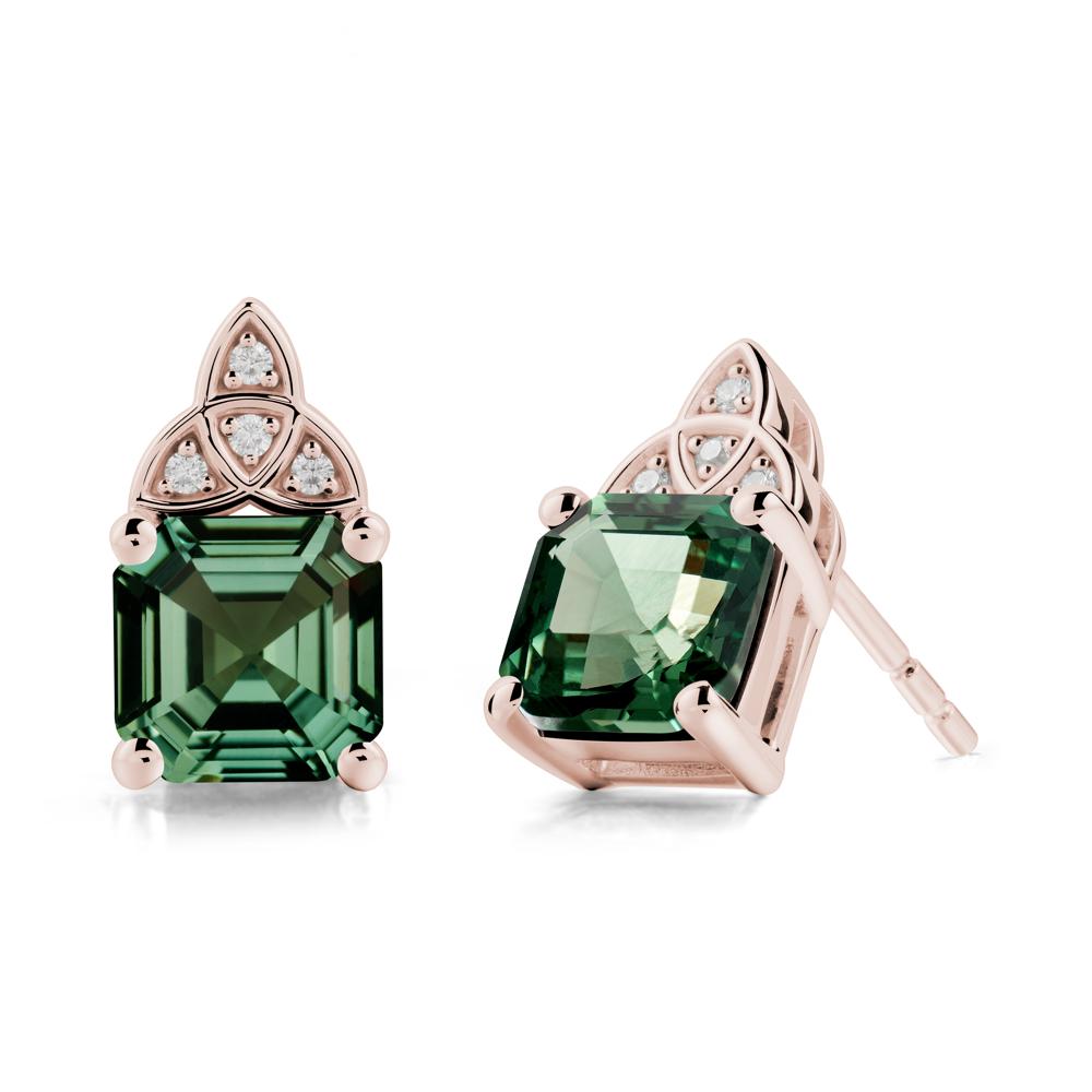 Asscher Cut Green Sapphire Celtic Knot Earrings - LUO Jewelry #metal_14k rose gold