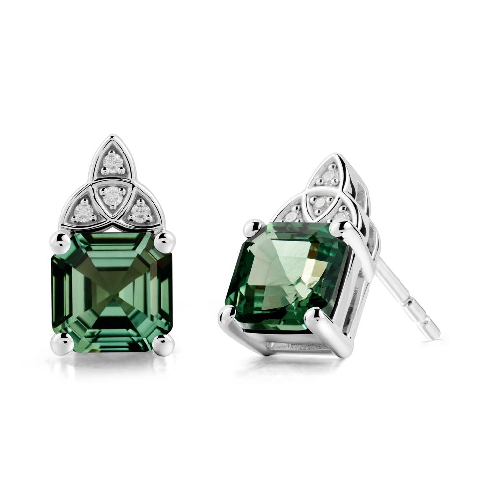 Asscher Cut Green Sapphire Celtic Knot Earrings - LUO Jewelry #metal_18k white gold