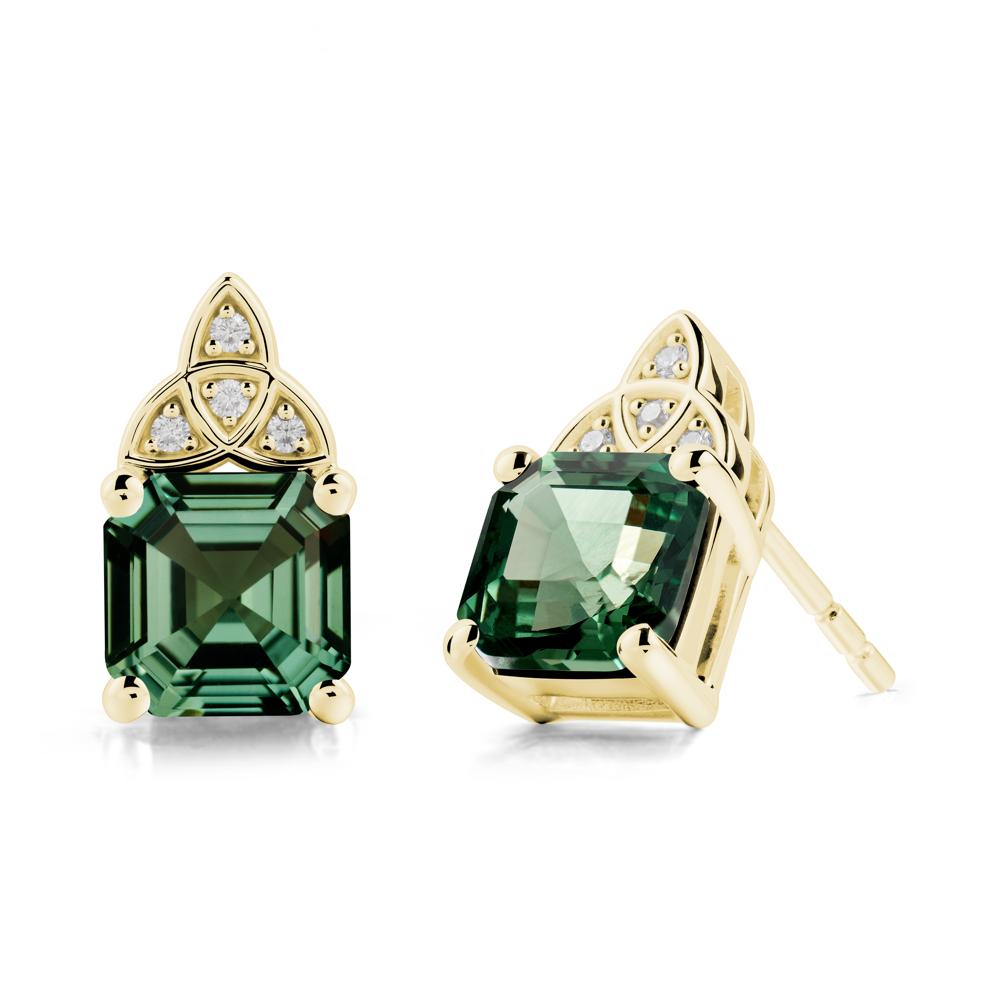 Asscher Cut Green Sapphire Celtic Knot Earrings - LUO Jewelry #metal_18k yellow gold