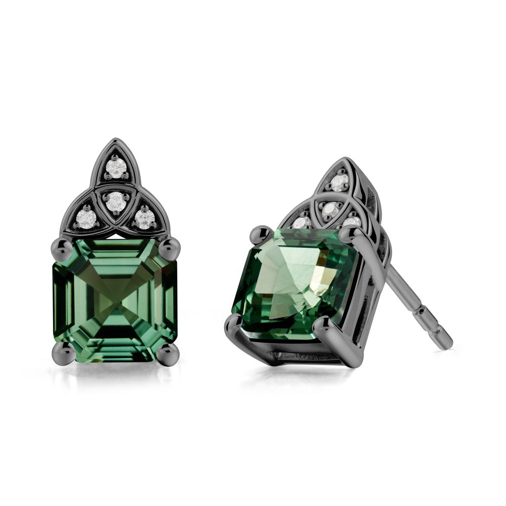 Asscher Cut Green Sapphire Celtic Knot Earrings - LUO Jewelry #metal_black finish sterling silver