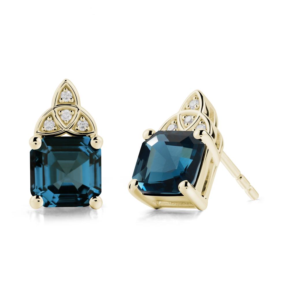 Celtic Knot Asscher Cut London Blue Topaz Earrings - LUO Jewelry #metal_14k yellow gold