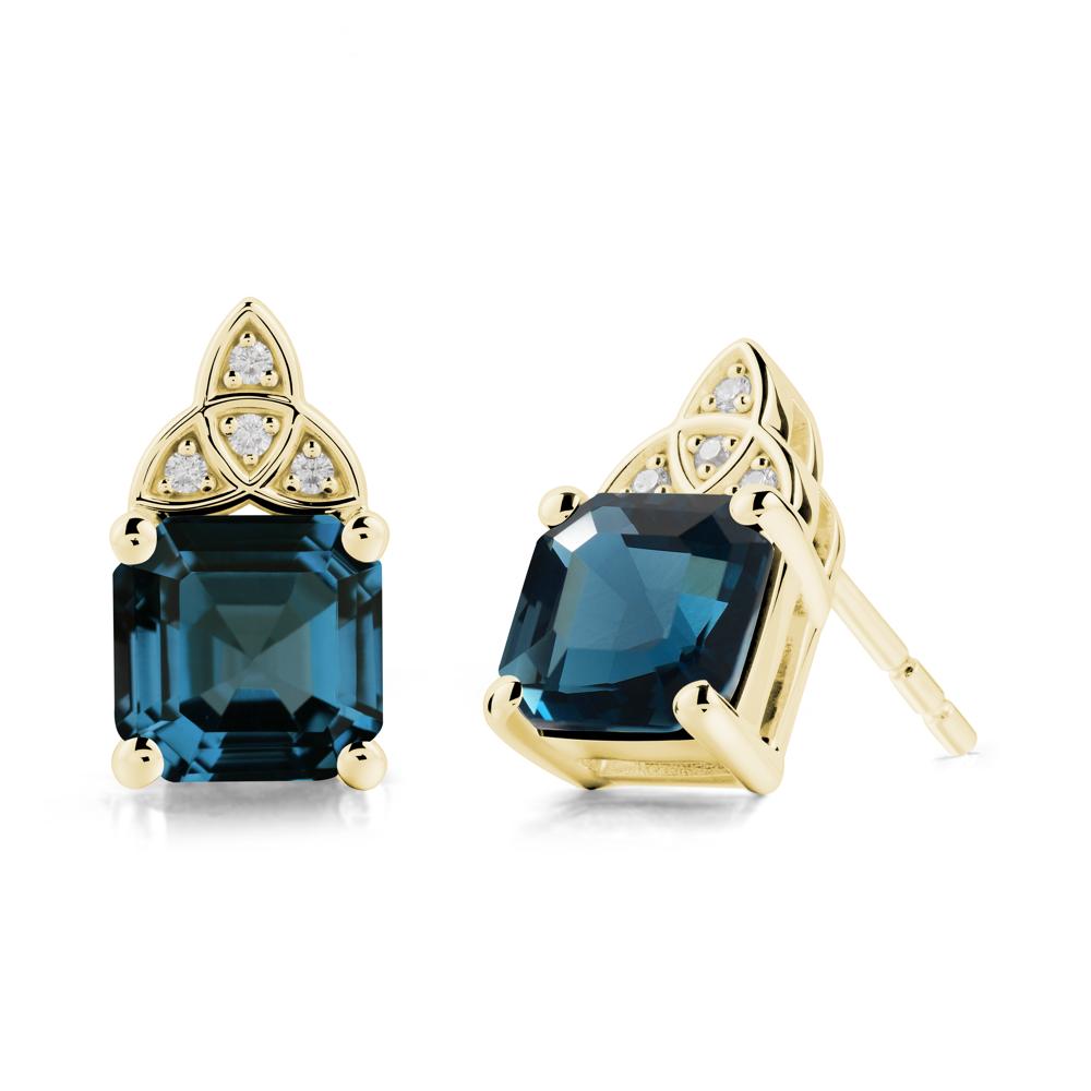 Celtic Knot Asscher Cut London Blue Topaz Earrings - LUO Jewelry #metal_18k yellow gold