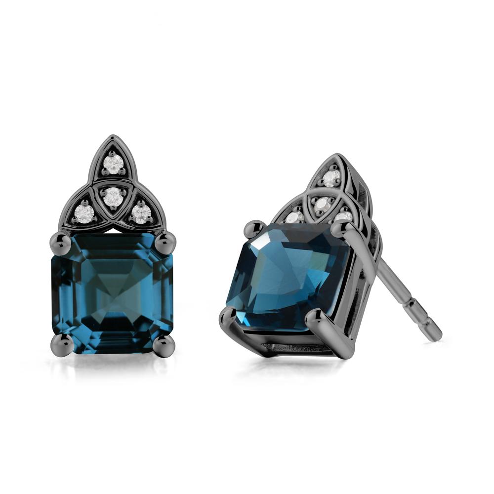Celtic Knot Asscher Cut London Blue Topaz Earrings - LUO Jewelry #metal_black finish sterling silver
