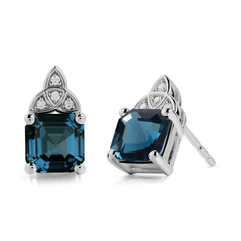 Celtic Knot Asscher Cut London Blue Topaz Earrings - LUO Jewelry #metal_platinum