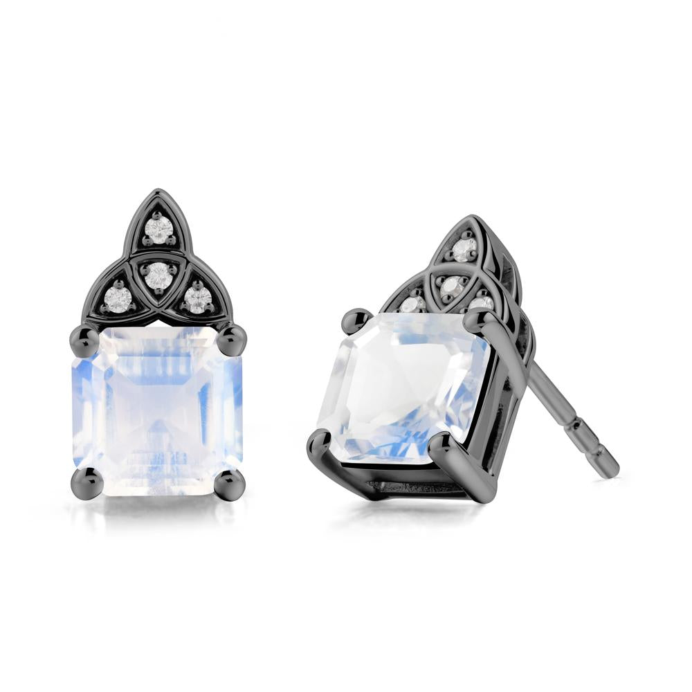 Celtic Knot Asscher Cut Moonstone Earrings - LUO Jewelry #metal_black finish sterling silver