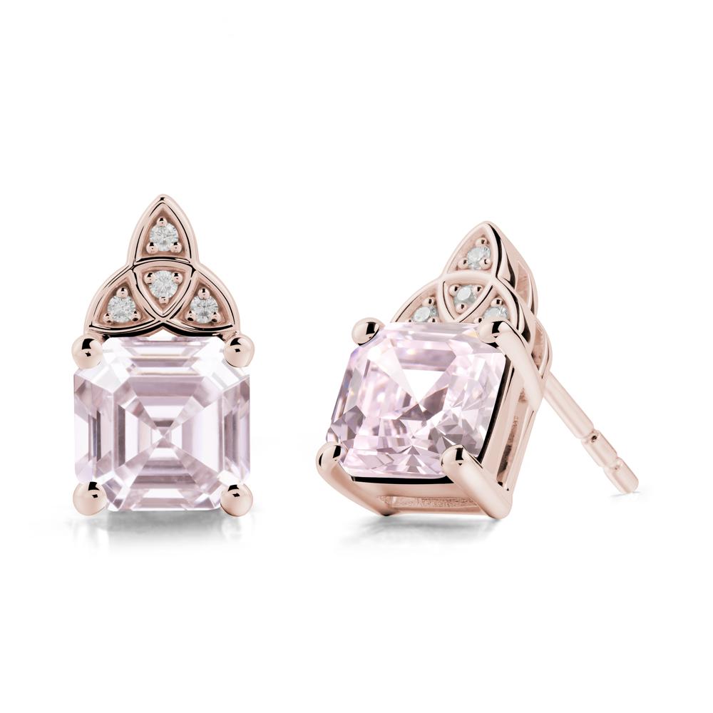 Celtic Knot Asscher Cut Pink Cubic Zirconia Earrings - LUO Jewelry #metal_14k rose gold