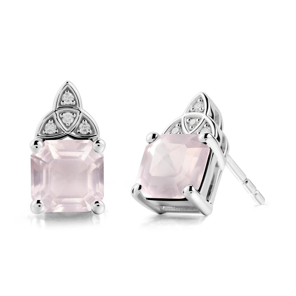 Celtic Knot Asscher Cut Rose Quartz Earrings - LUO Jewelry #metal_18k white gold