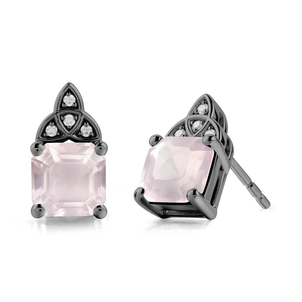 Celtic Knot Asscher Cut Rose Quartz Earrings - LUO Jewelry #metal_black finish sterling silver