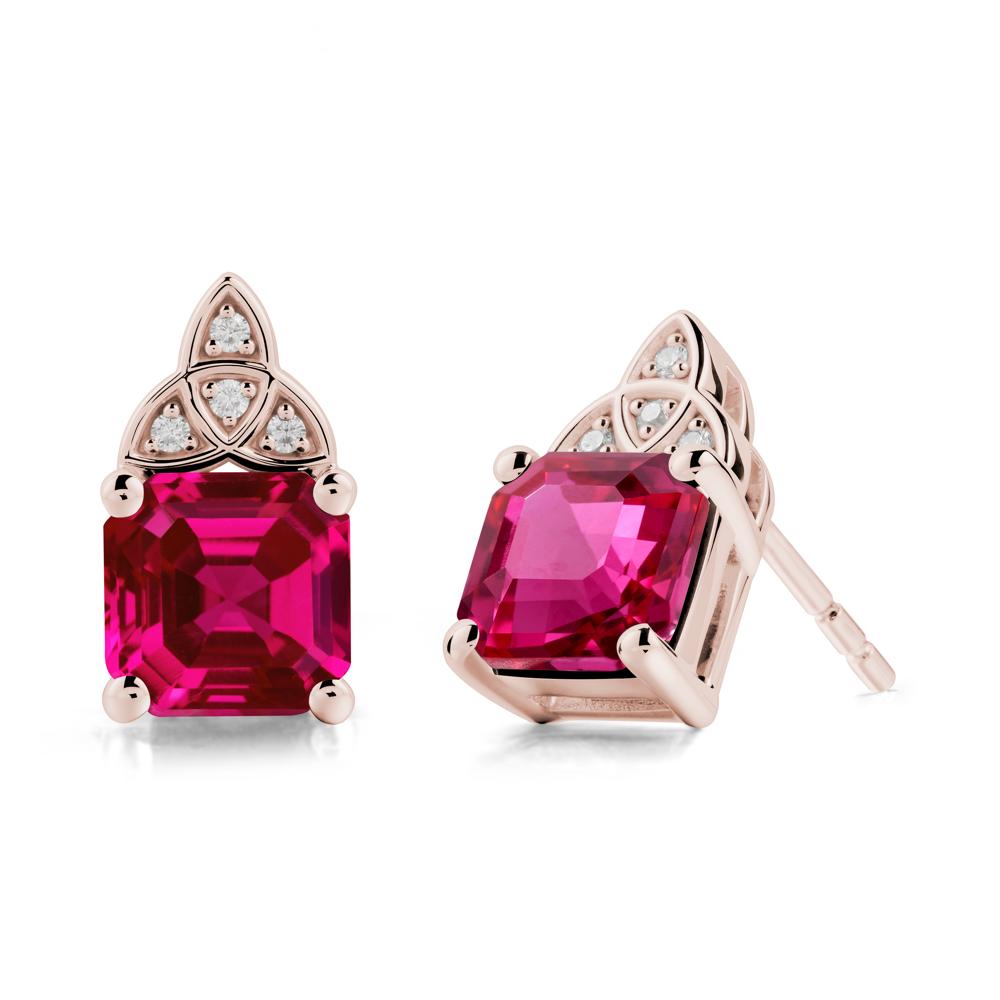 Asscher Cut Ruby Celtic Knot Earrings - LUO Jewelry #metal_14k rose gold