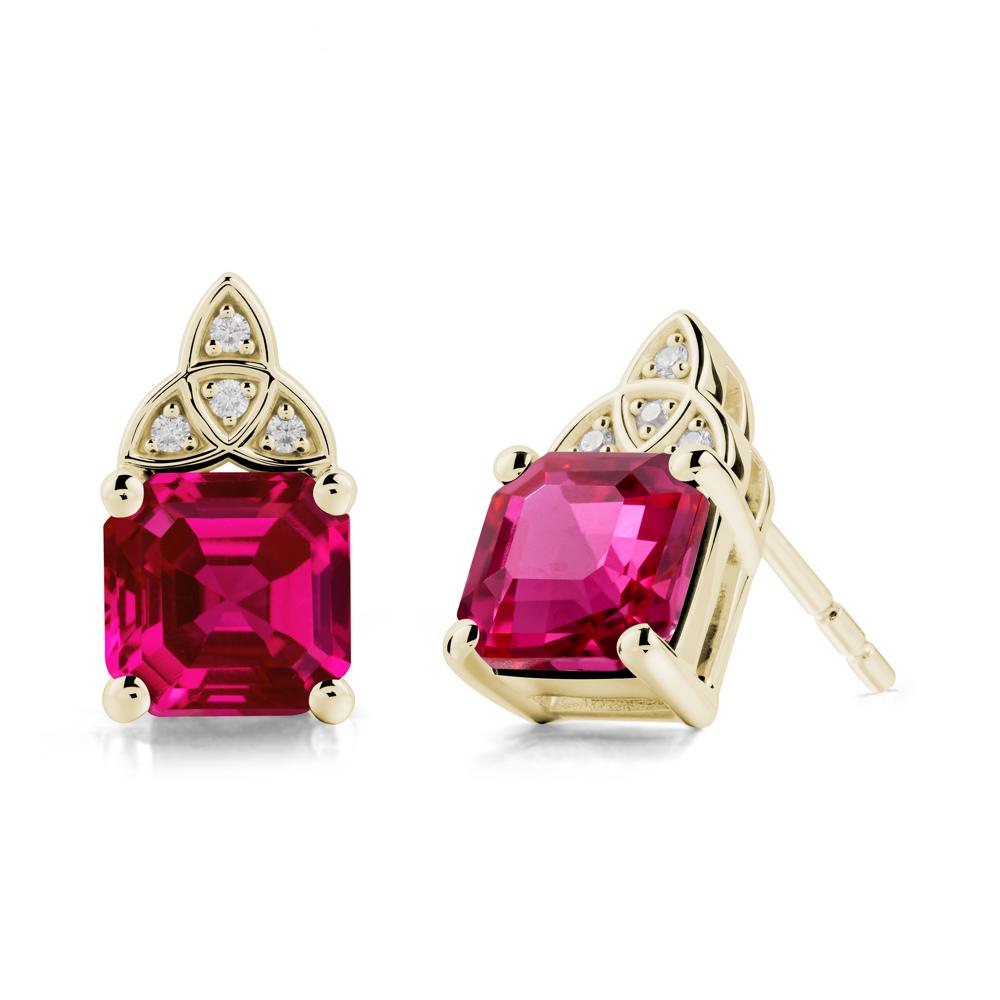 Asscher Cut Ruby Celtic Knot Earrings - LUO Jewelry #metal_14k yellow gold