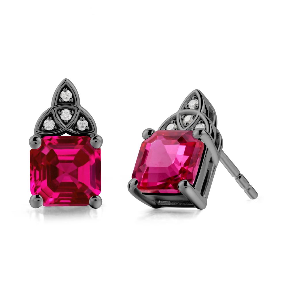 Asscher Cut Ruby Celtic Knot Earrings - LUO Jewelry #metal_black finish sterling silver
