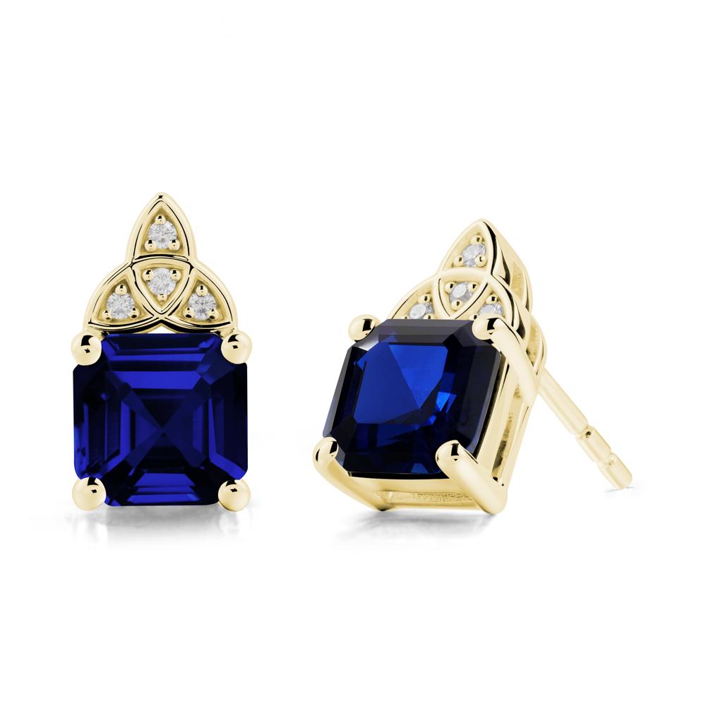 Celtic Knot Asscher Cut Sapphire Earrings - LUO Jewelry #metal_18k yellow gold