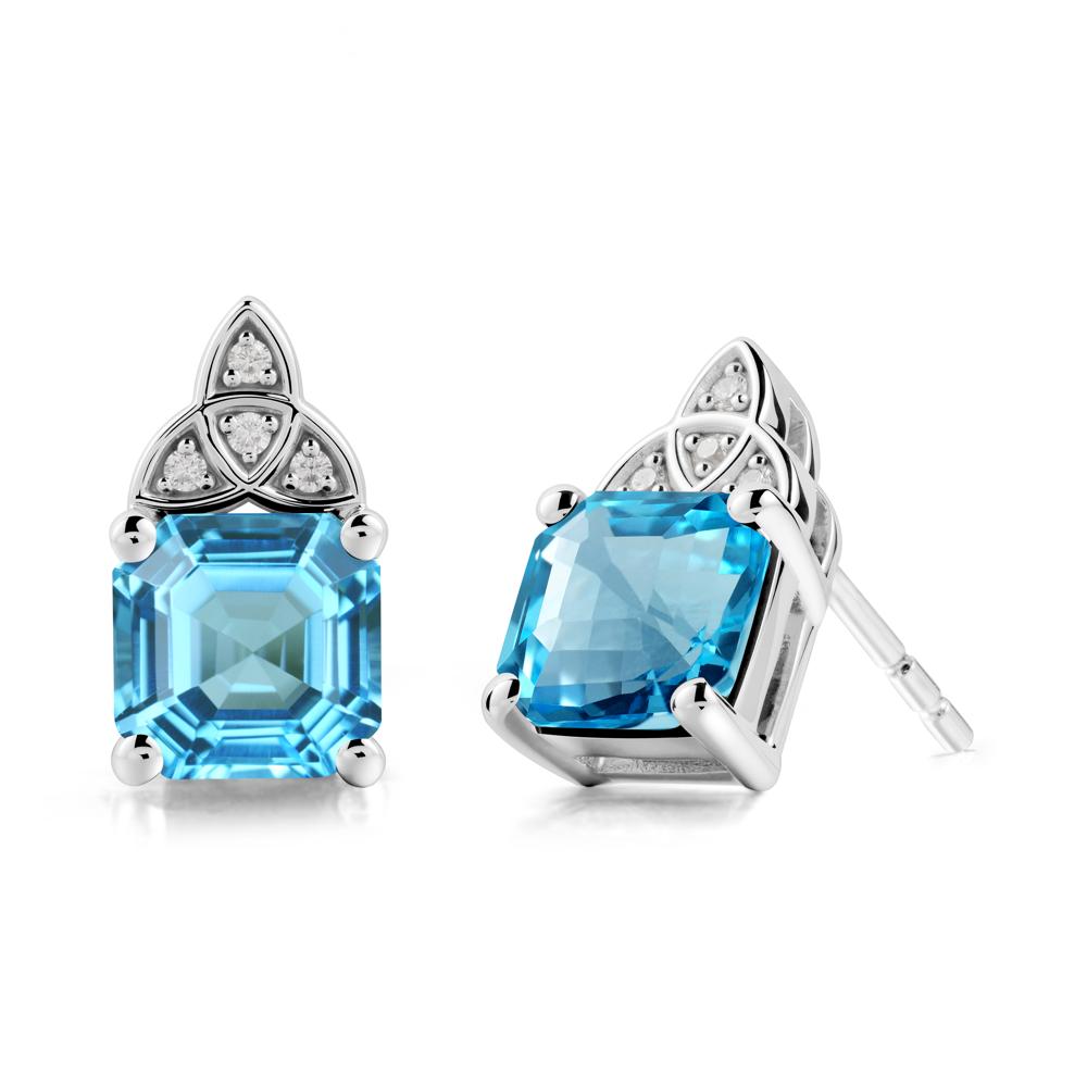 Celtic Knot Asscher Cut Swiss Blue Topaz Earrings - LUO Jewelry #metal_18k white gold