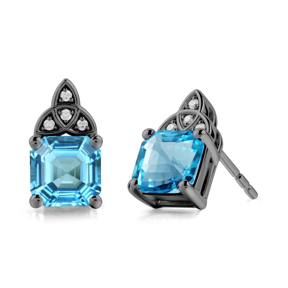 Celtic Knot Asscher Cut Swiss Blue Topaz Earrings - LUO Jewelry #metal_black finish sterling silver