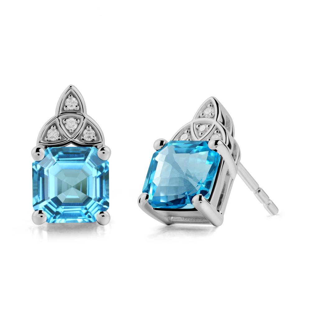 Celtic Knot Asscher Cut Swiss Blue Topaz Earrings - LUO Jewelry #metal_platinum