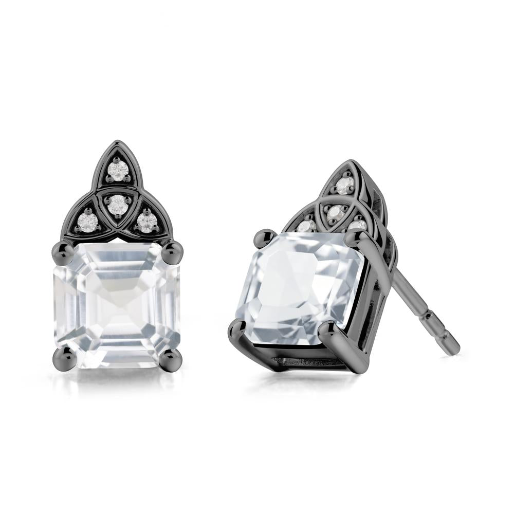 Asscher Cut White Topaz Celtic Knot Earrings - LUO Jewelry #metal_black finish sterling silver