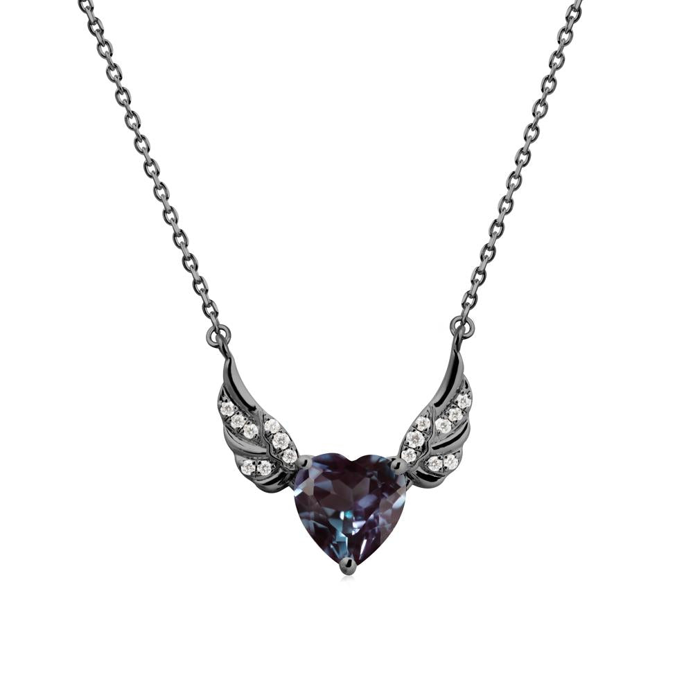 Winged Heart Shaped Alexandrite Pendant - LUO Jewelry #metal_black finish sterling silver