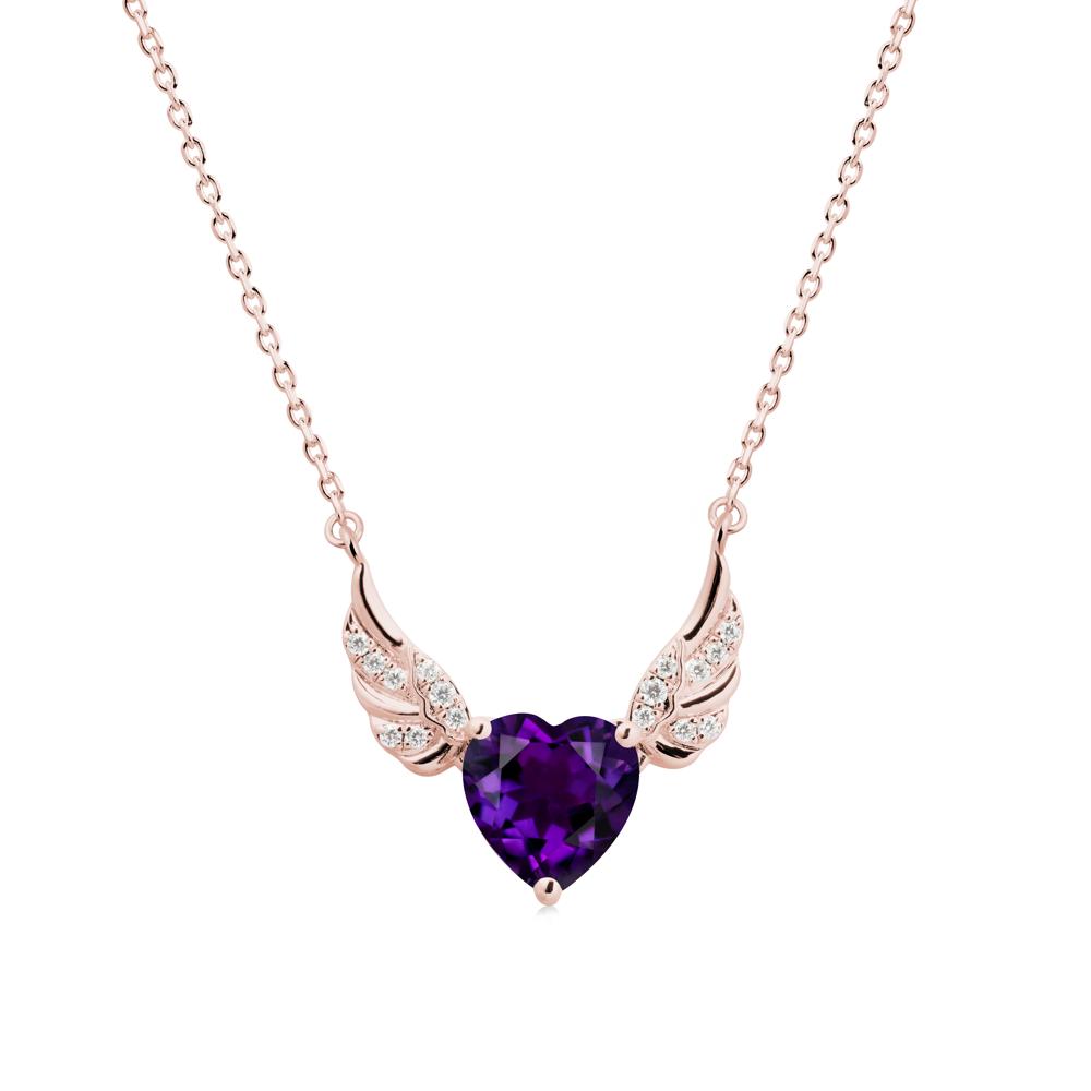 Angel Wing Heart Shaped Amethyst Necklace - LUO Jewelry #metal_18k rose gold