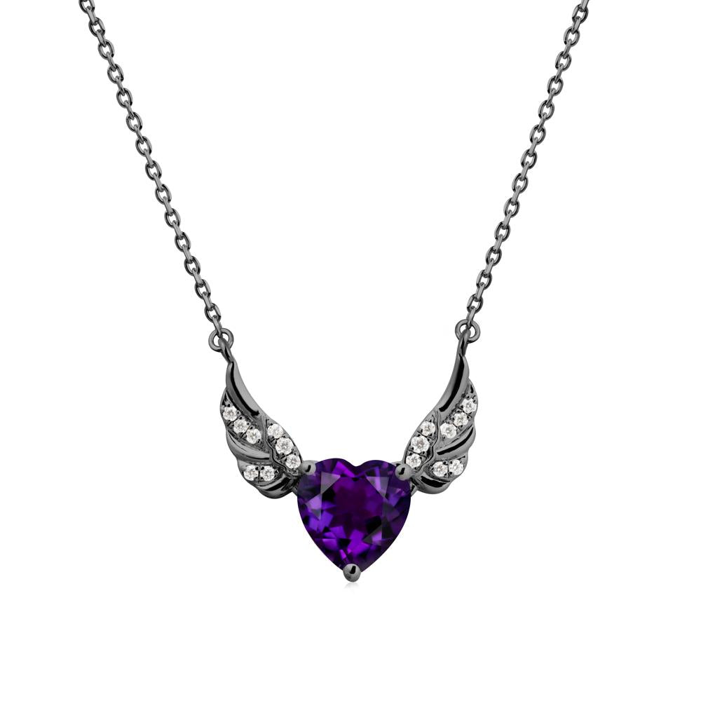 Angel Wing Heart Shaped Amethyst Necklace - LUO Jewelry #metal_black finish sterling silver