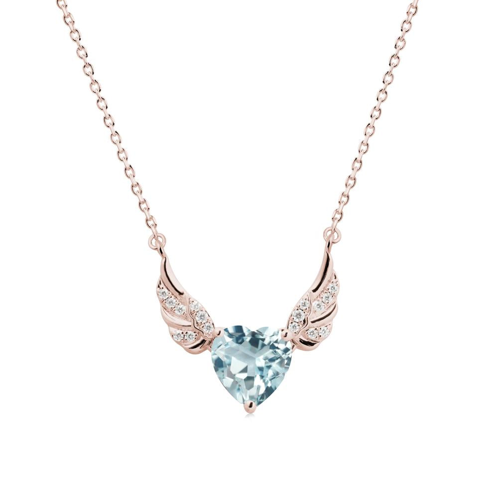 Winged Heart Shaped Aquamarine Pendant - LUO Jewelry #metal_14k rose gold