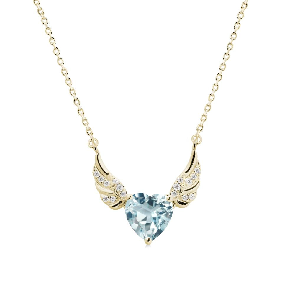 Winged Heart Shaped Aquamarine Pendant - LUO Jewelry #metal_14k yellow gold