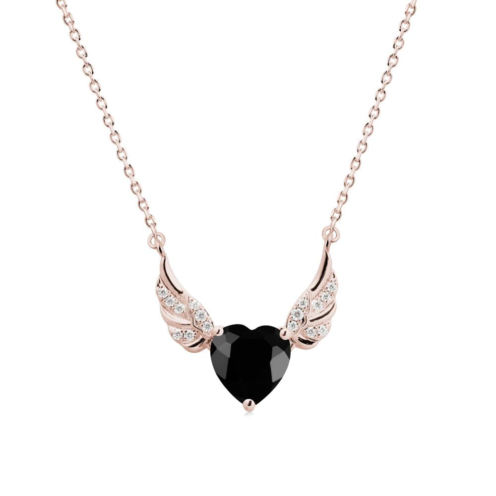 Angel Wing Heart Shaped Black Spinel Necklace - LUO Jewelry #metal_14k rose gold