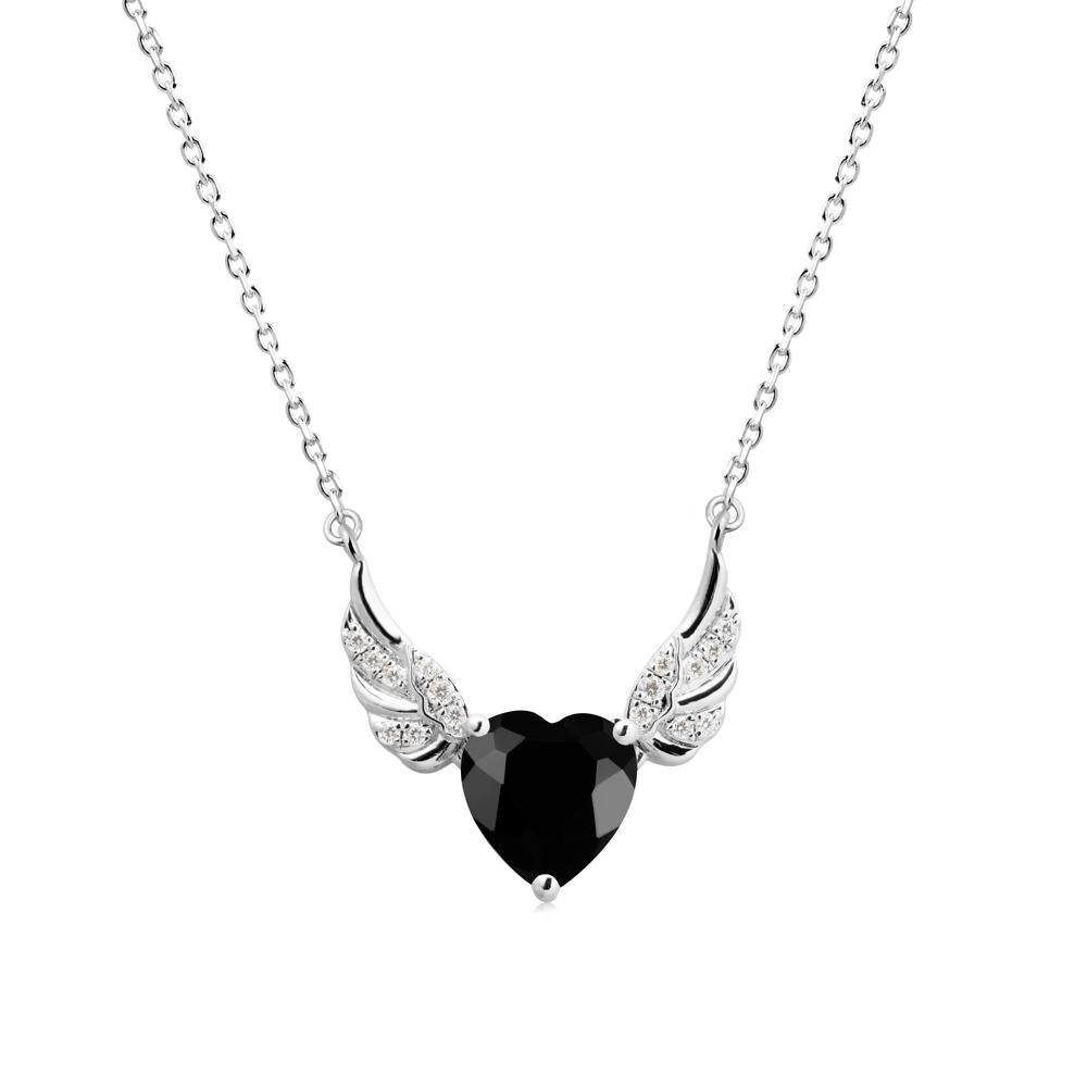 Angel Wing Heart Shaped Black Spinel Necklace - LUO Jewelry #metal_14k white gold