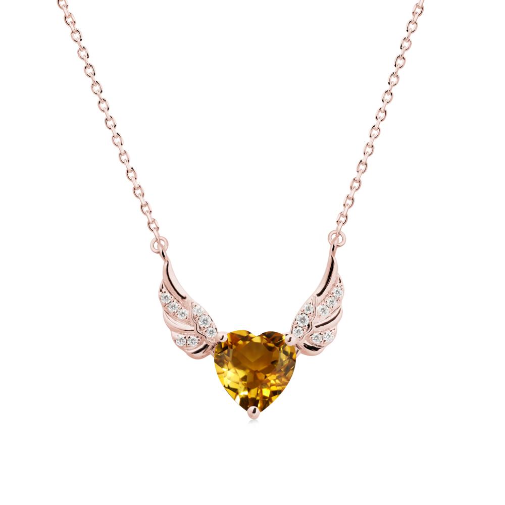 Winged Heart Shaped Citrine Pendant - LUO Jewelry #metal_18k rose gold