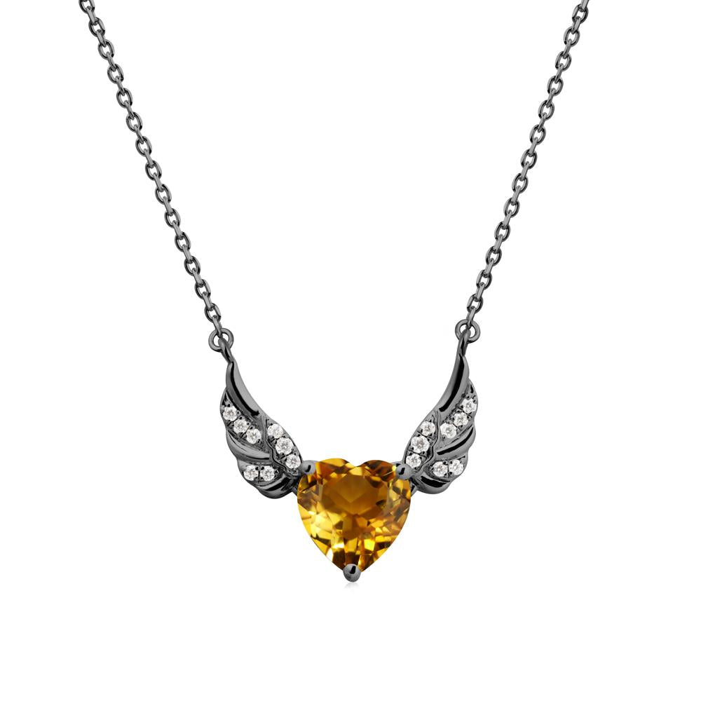 Winged Heart Shaped Citrine Pendant - LUO Jewelry #metal_black finish sterling silver