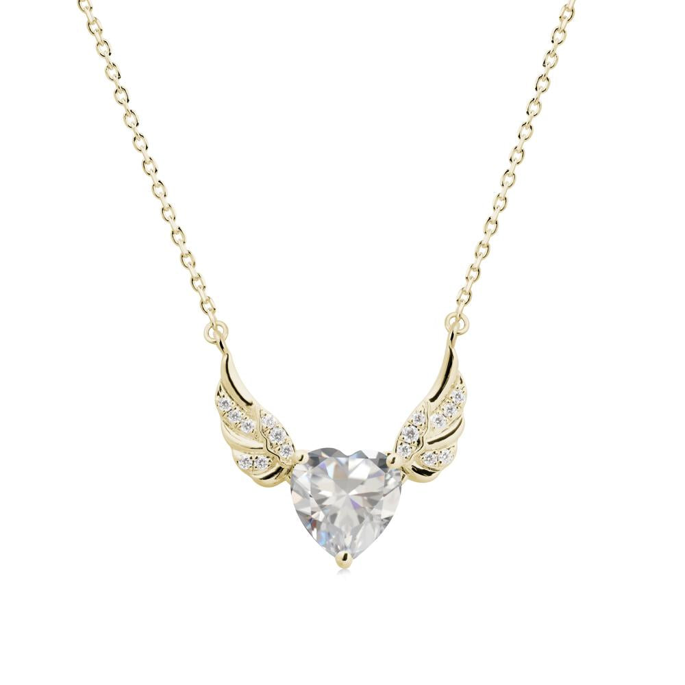 Angel Wing Heart Shaped Cubic Zirconia Necklace - LUO Jewelry #metal_14k yellow gold