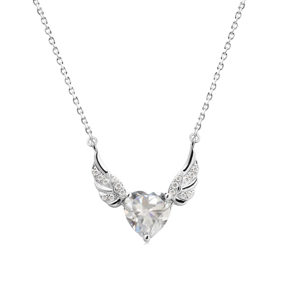 Angel Wing Heart Shaped Cubic Zirconia Necklace - LUO Jewelry #metal_18k white gold