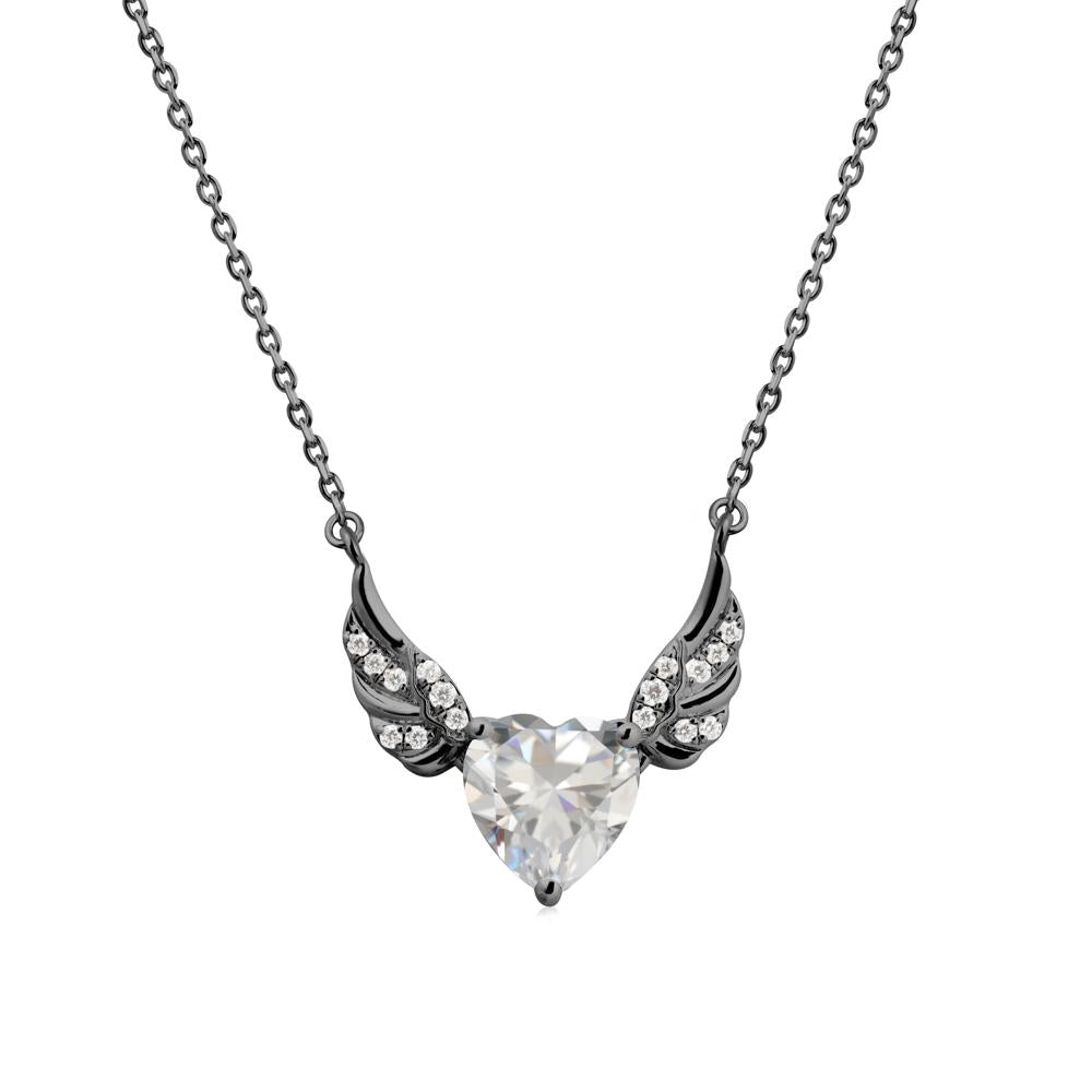 Angel Wing Heart Shaped Cubic Zirconia Necklace - LUO Jewelry #metal_black finish sterling silver