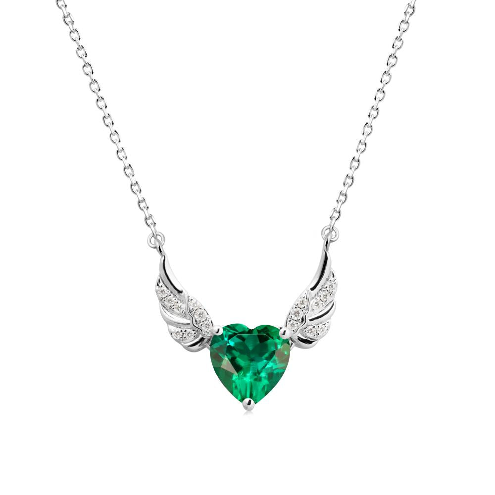 Winged Heart Shaped Emerald Pendant - LUO Jewelry #metal_14k white gold