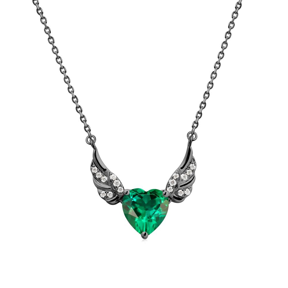 Winged Heart Shaped Emerald Pendant - LUO Jewelry #metal_black finish sterling silver