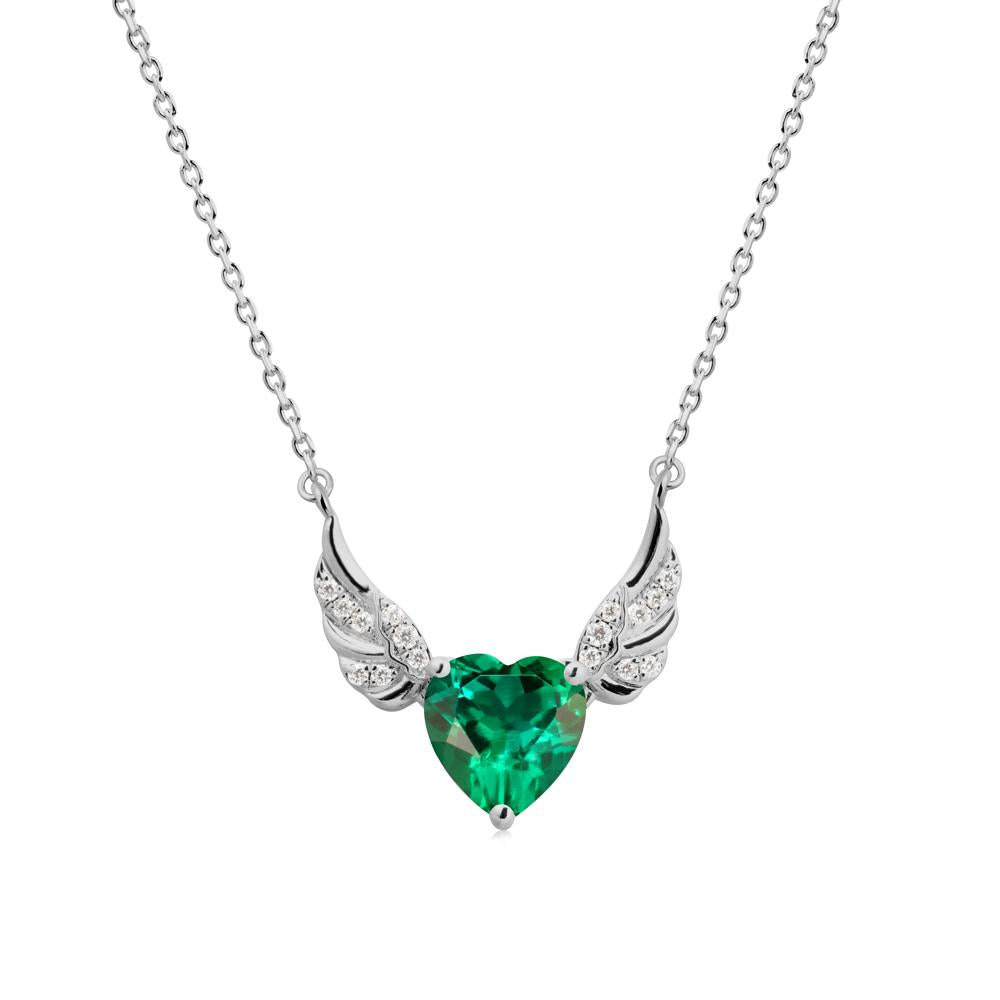 Winged Heart Shaped Emerald Pendant - LUO Jewelry #metal_platinum