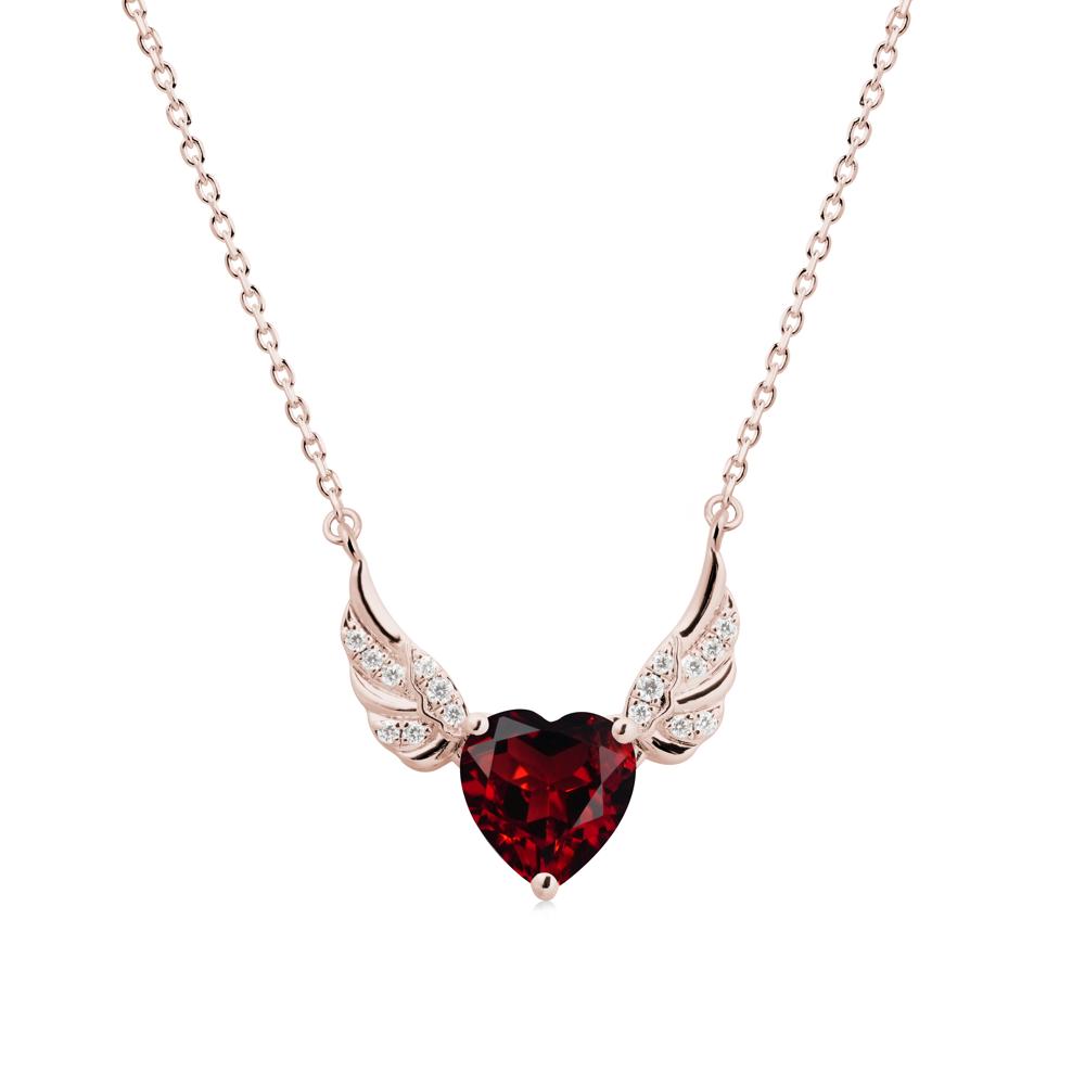 Angel Wing Heart Shaped Garnet Necklace - LUO Jewelry #metal_14k rose gold